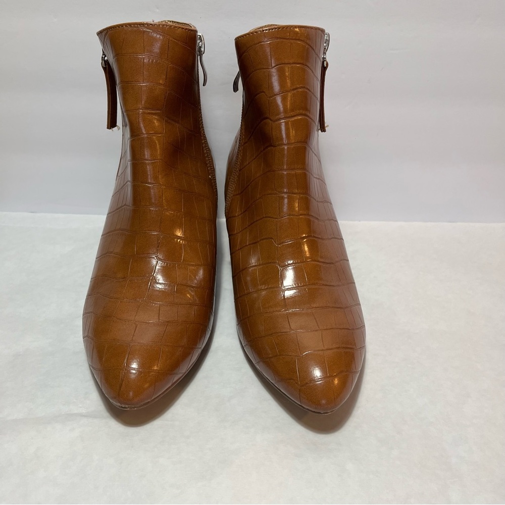 J. Adam’s Elegant Brown Crocodile Pattern Ankle Boots